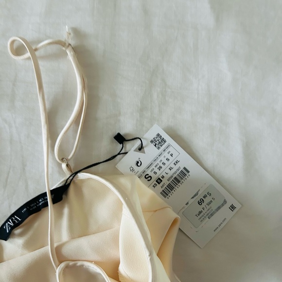ZARA NWT Cream Satin Slip Dress - Picture 3 of 4